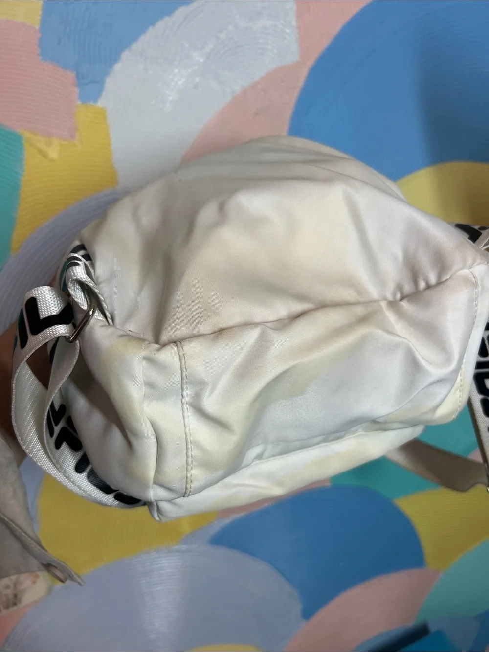Fila Mini White Backpack with Navy and Red Logo Accents